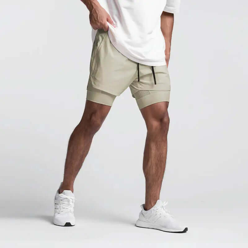 2025 NEW men's sports shorts 2 in 1 Running shorts men's double layer breathable fitness bodybuilding training Jogging Shorts Nyvora