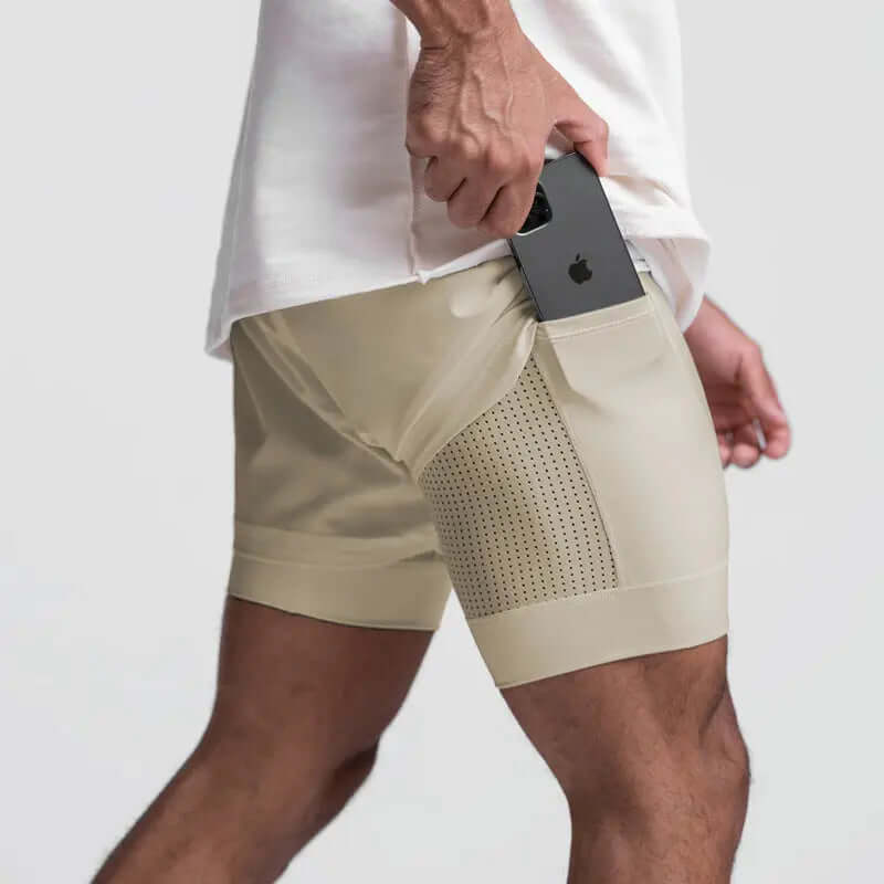 2025 NEW men's sports shorts 2 in 1 Running shorts men's double layer breathable fitness bodybuilding training Jogging Shorts Nyvora