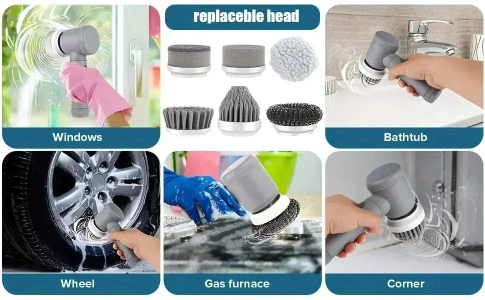 Electric Spin Scrubber, Bathroom Cordless Cleaning Brush Power Scrubber with 5 Replaceable Brush Heads, Electric Cleaning Brush Nyvora