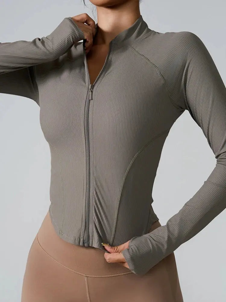 Women's long sleeve sports jacket front view