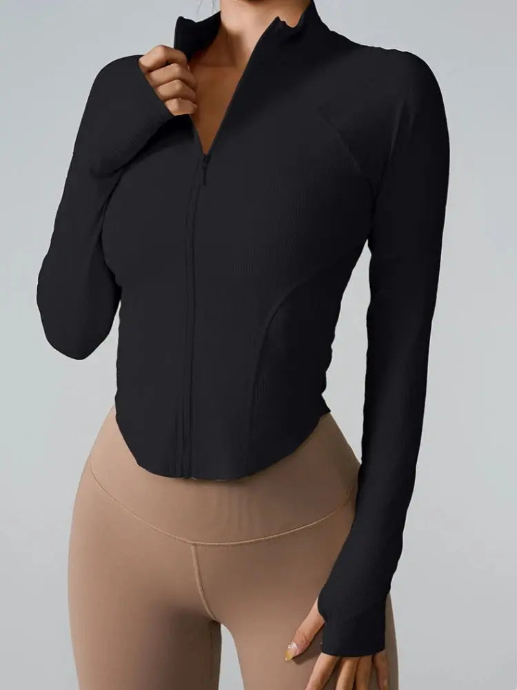 Women's long sleeve sports jacket front view