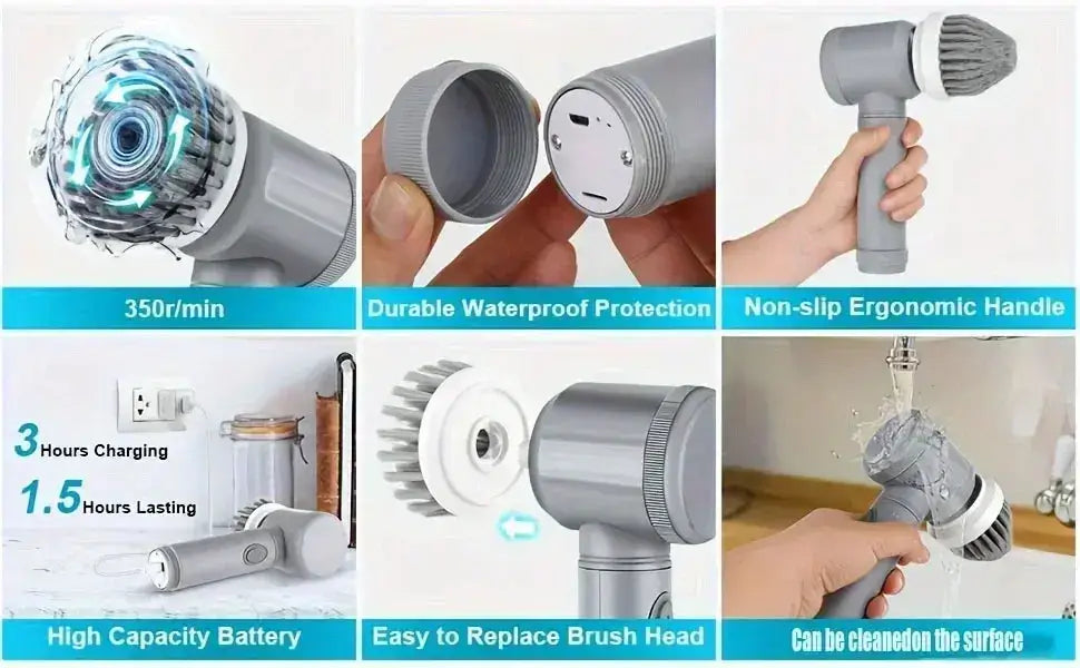 Electric Spin Scrubber, Bathroom Cordless Cleaning Brush Power Scrubber with 5 Replaceable Brush Heads, Electric Cleaning Brush Nyvora