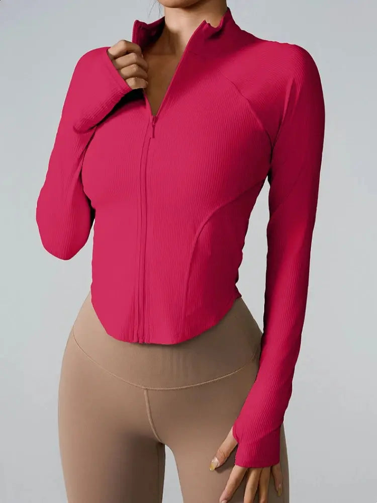 Women's long sleeve sports jacket front view