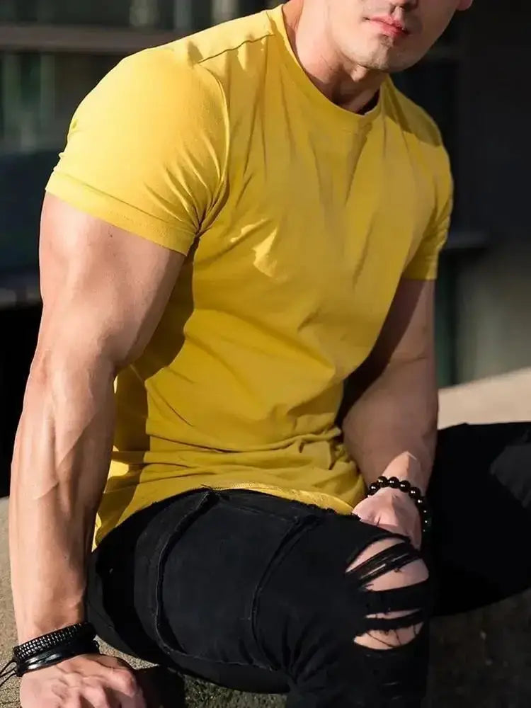 Muscle Fitness T-shirt Summer Men's Athleisure Workout short sleeve T-shirt High Quality cotton Men T-shirt Gym Sport Shirt Tops Nyvora