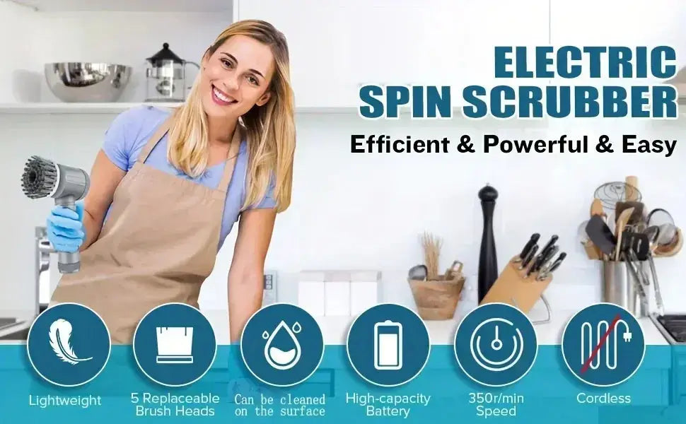 Electric Spin Scrubber, Bathroom Cordless Cleaning Brush Power Scrubber with 5 Replaceable Brush Heads, Electric Cleaning Brush Nyvora