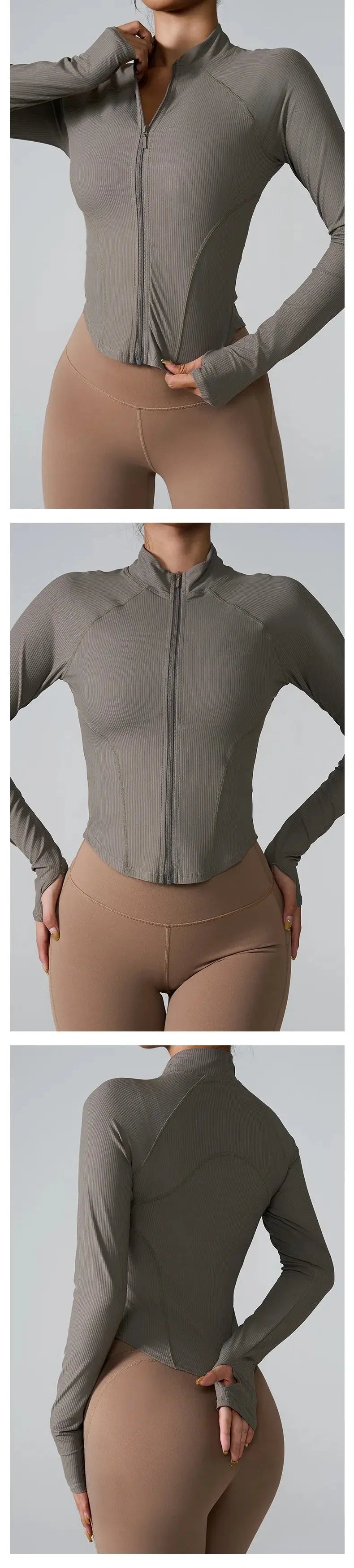 Women's long sleeve sports jacket front view